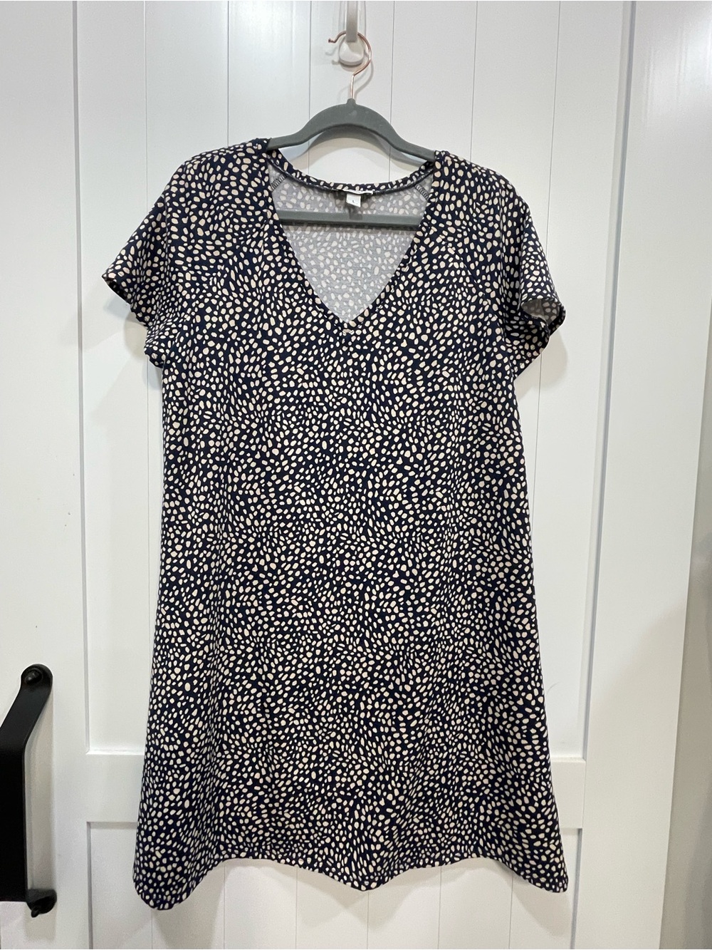 Nine West Navy Speckled V-Neck Shift Dress L large excellent cond casual